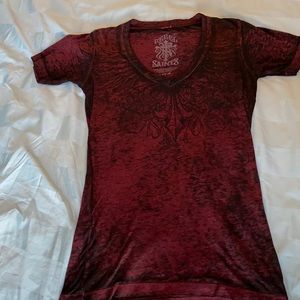 Ladies-Rebel Saints tshirt.. sz S. Embellished with black rhinestones